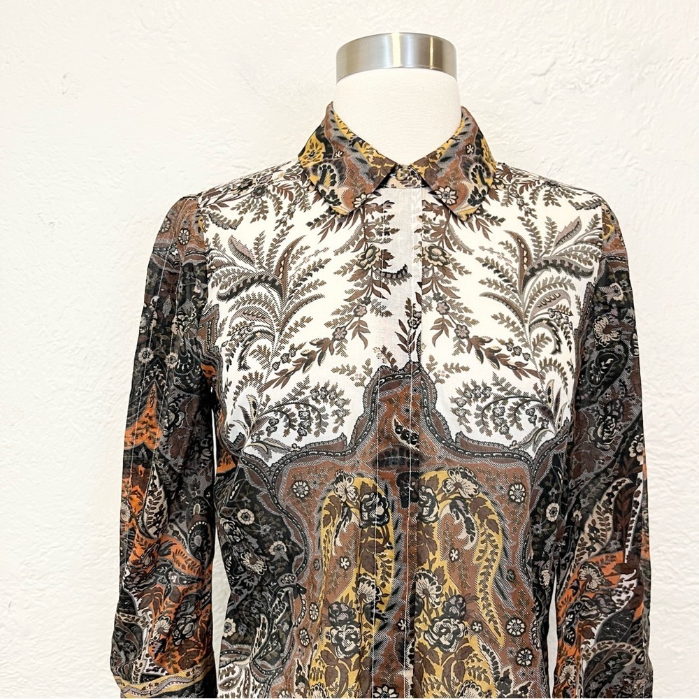 Kobi Halperin Blouse Top Brown Orange Floral XS Extra Small